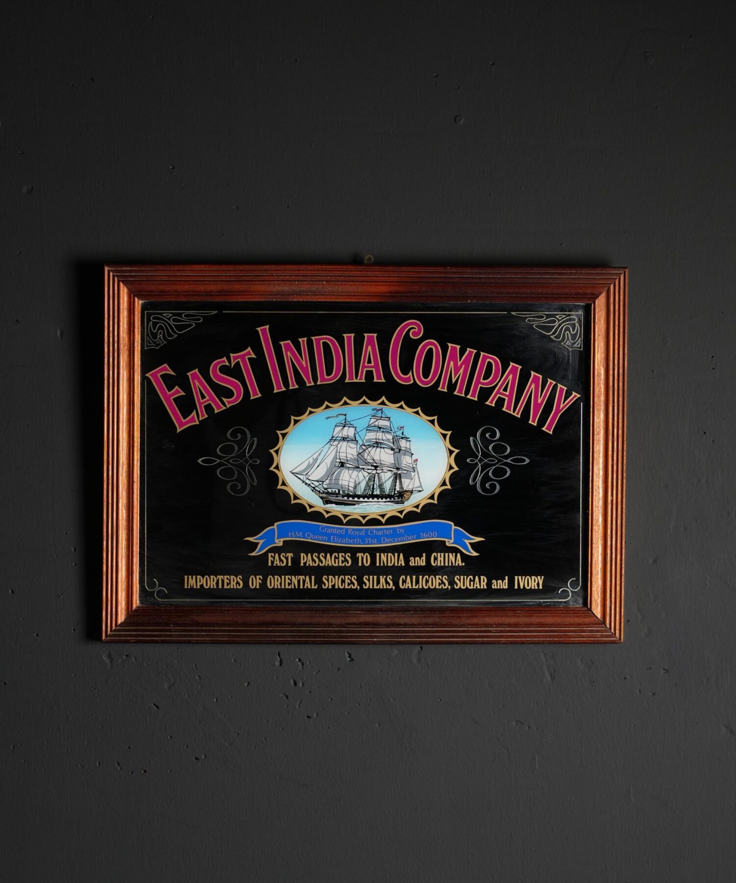 East India Company Cam Altı Boyama Ayna