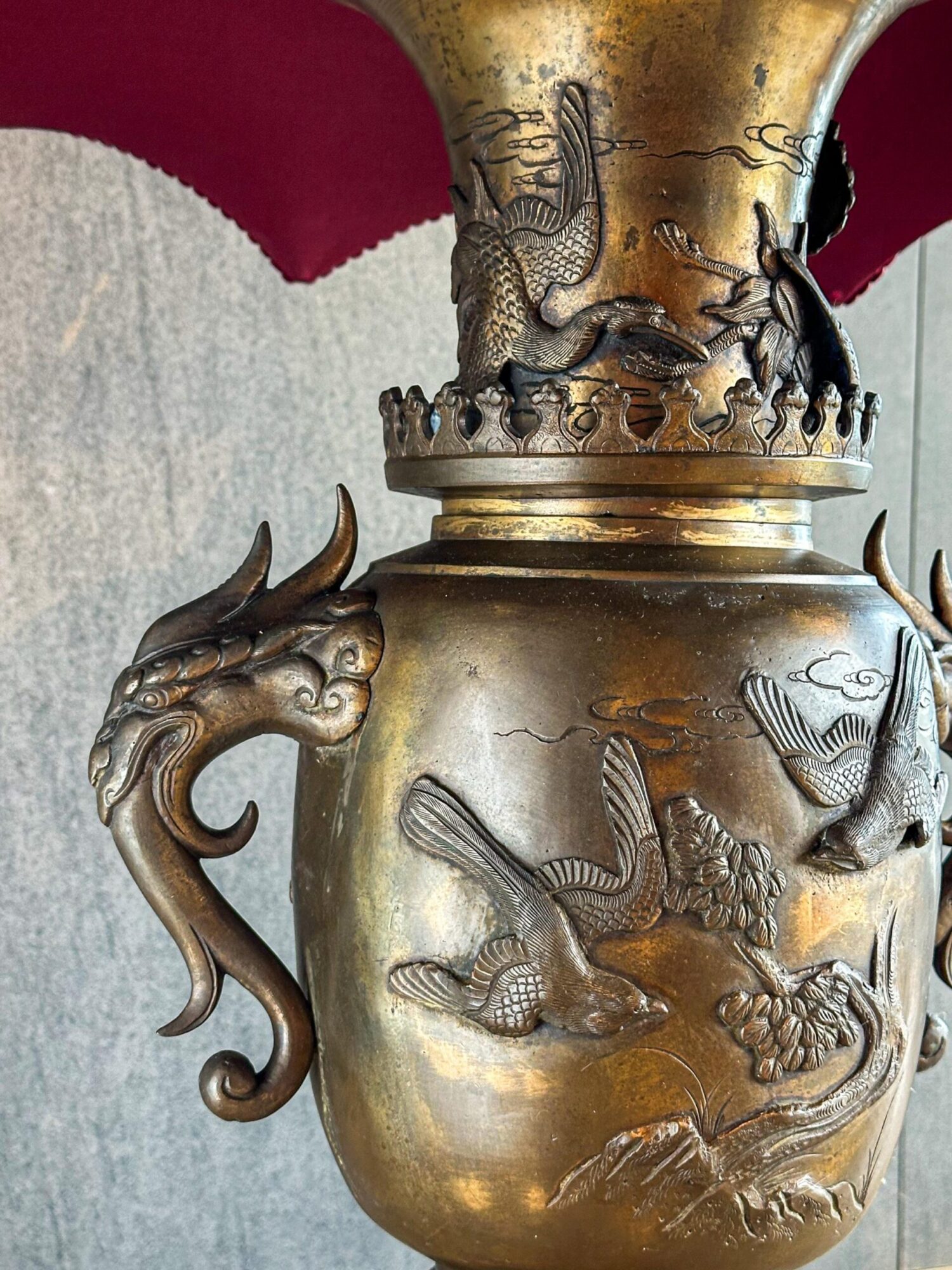 Kadife Başlıklı Bronz Lambader - Görsel 2