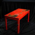 El Boyaması Kırmızı Çin Sehpa