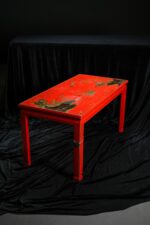 El Boyaması Kırmızı Çin Sehpa