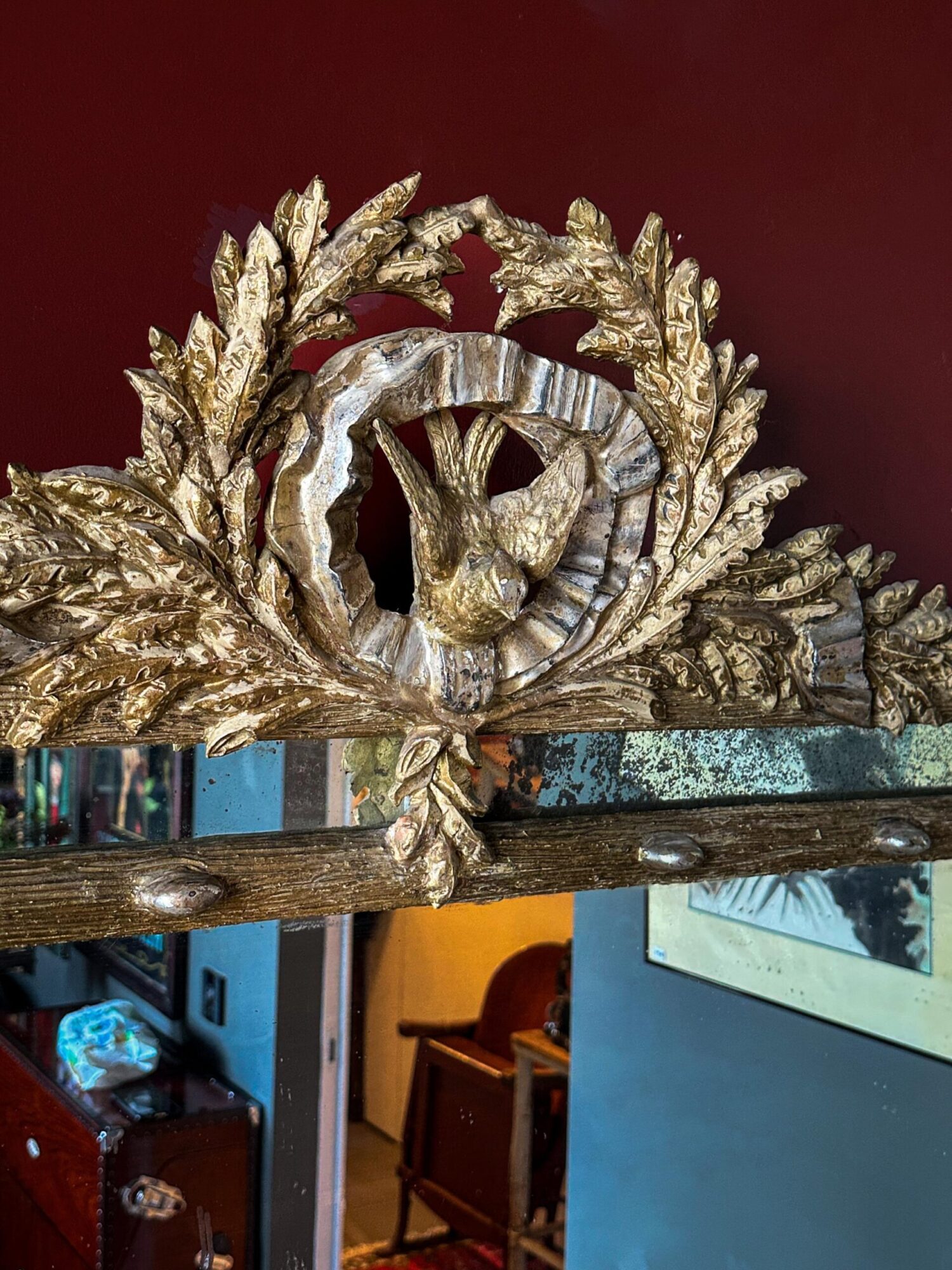 Kuş ve Üzüm Motifli Büyük Antika Ayna - Görsel 2