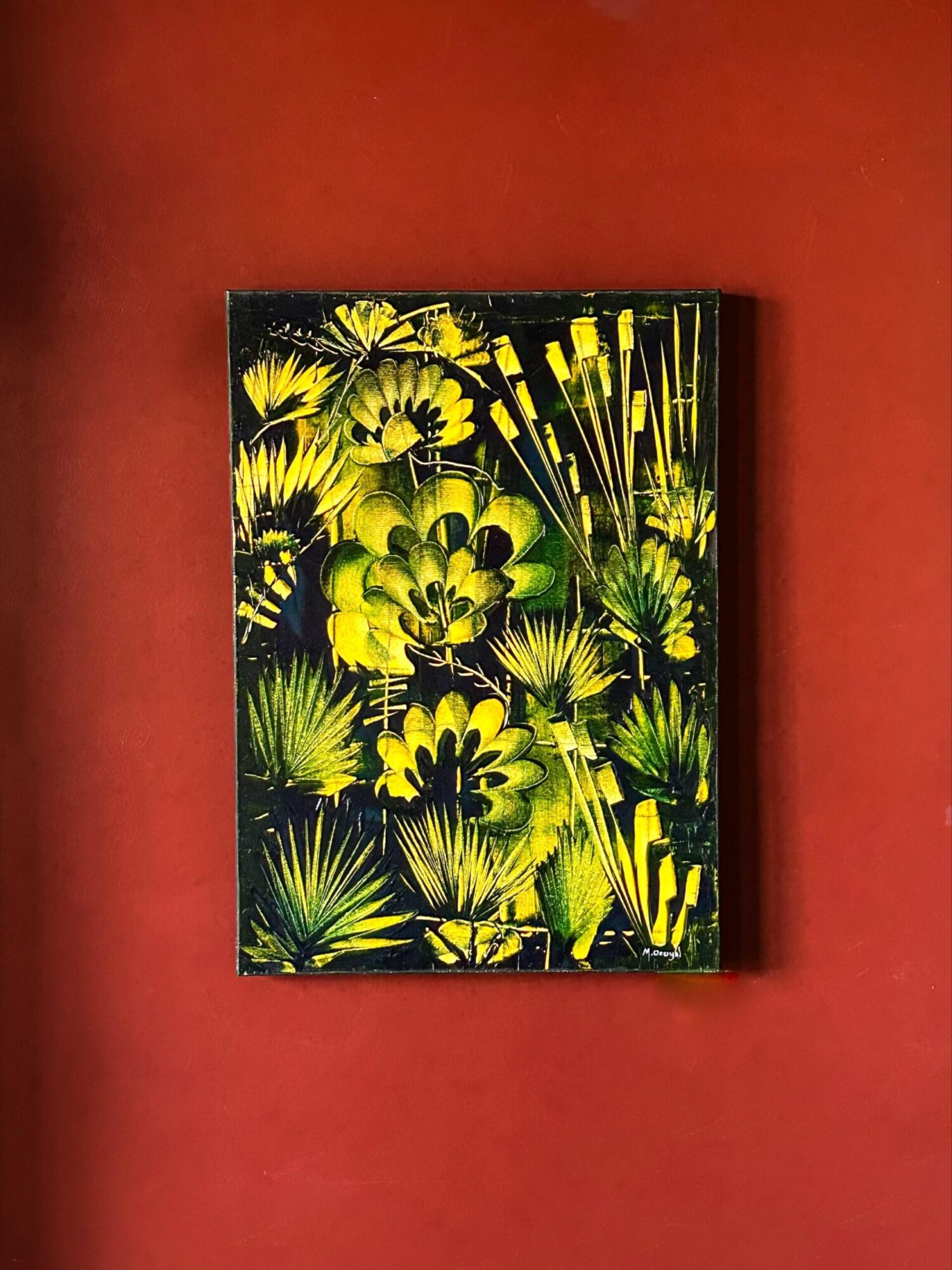 Yeşil Çiçekler Yağlı Boya Tablo - Görsel 1