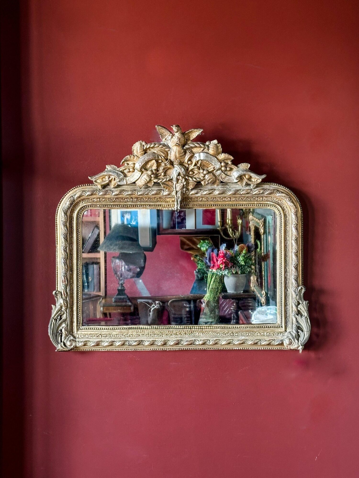 Kuş Motifli Yüksek Taçlı Fransız Ayna - Görsel 1