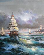 Fırtınada Gemi Yağlı Boya Tablo - Görsel 5