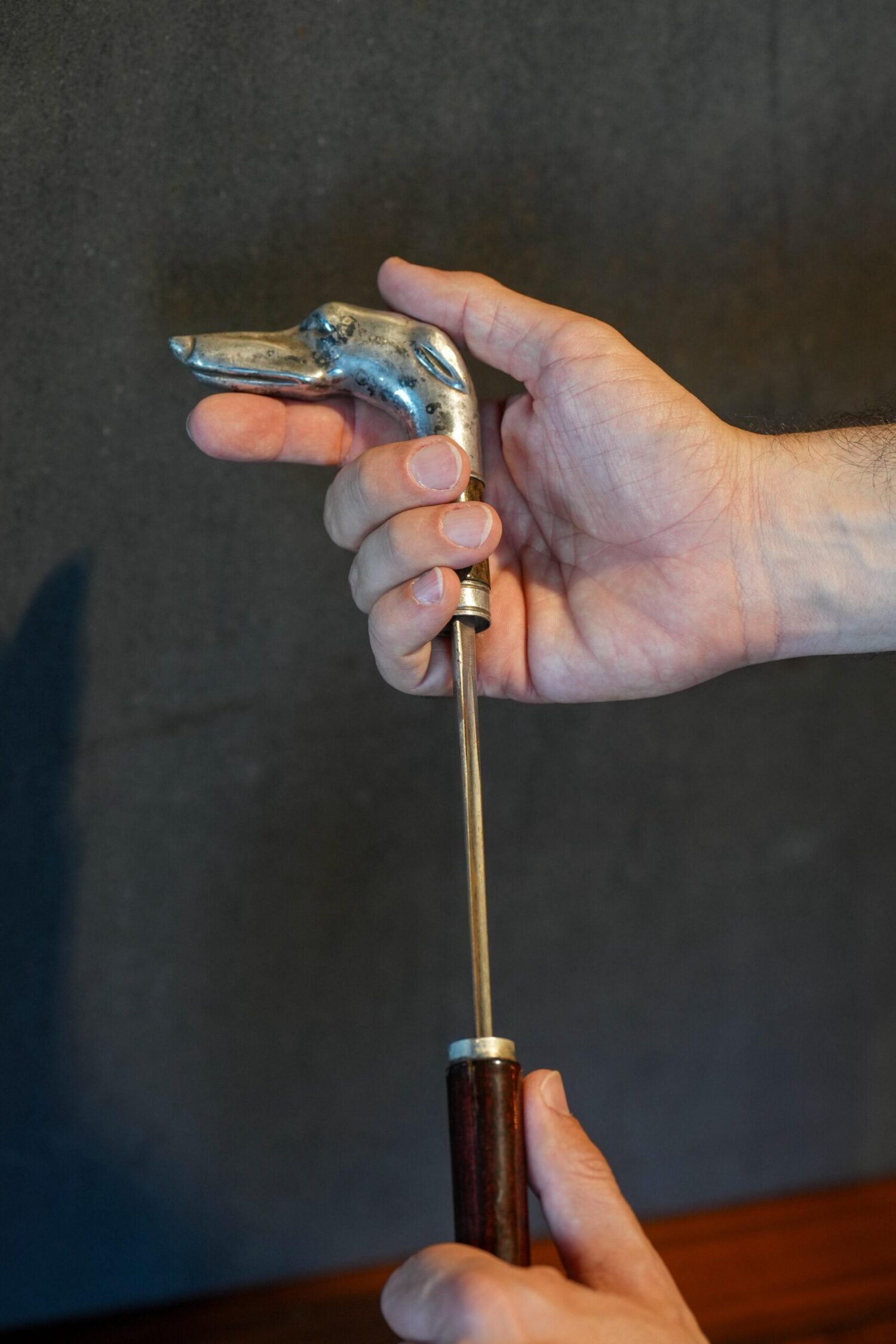 Gümüş Tazı Başlı Kılıç Baston - Görsel 2