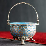 Mavi Opalin Camlı Gümüş Kaplama Şekerlik