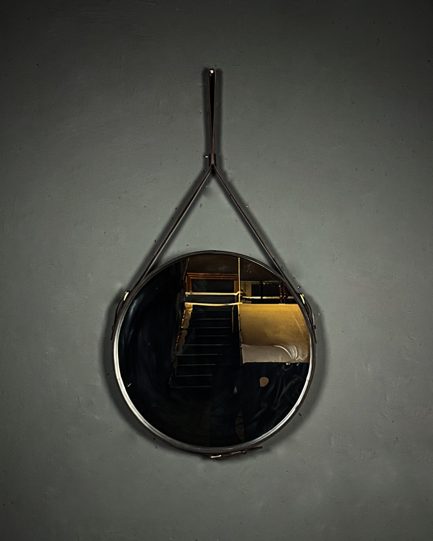 Adnet Yuvarlak Deri Ayna - Acı Kahve - Görsel 1