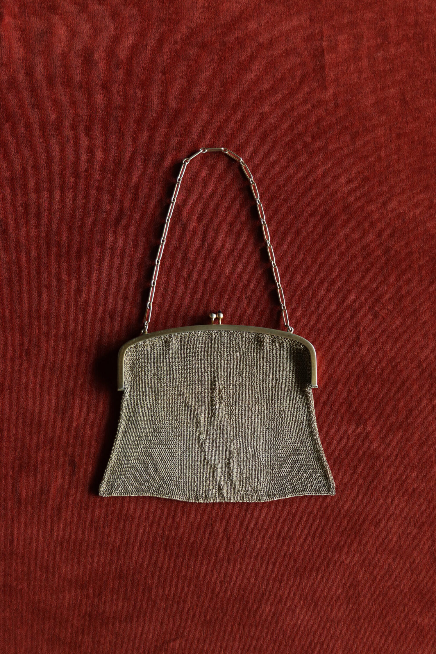 Antika Gümüş Örgü Dore Çanta - Görsel 1