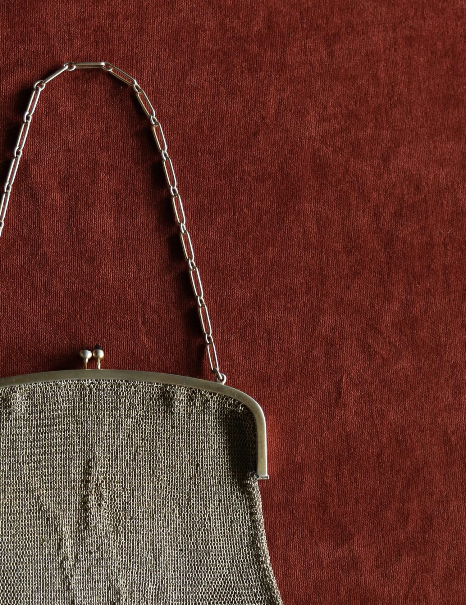 Antika Gümüş Örgü Dore Çanta - Görsel 2