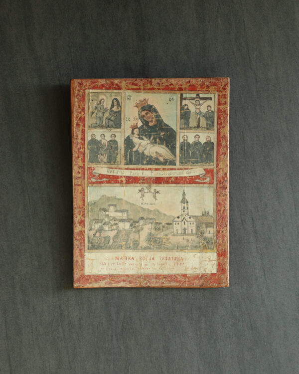 Ahşap Panel Üzerine Uygulanmış El Boyaması Antika Kumaş - Kod 3106