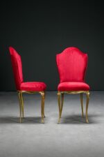 Pirinç Ayaklı Kırmızı Kadife Sandalye - Görsel 3