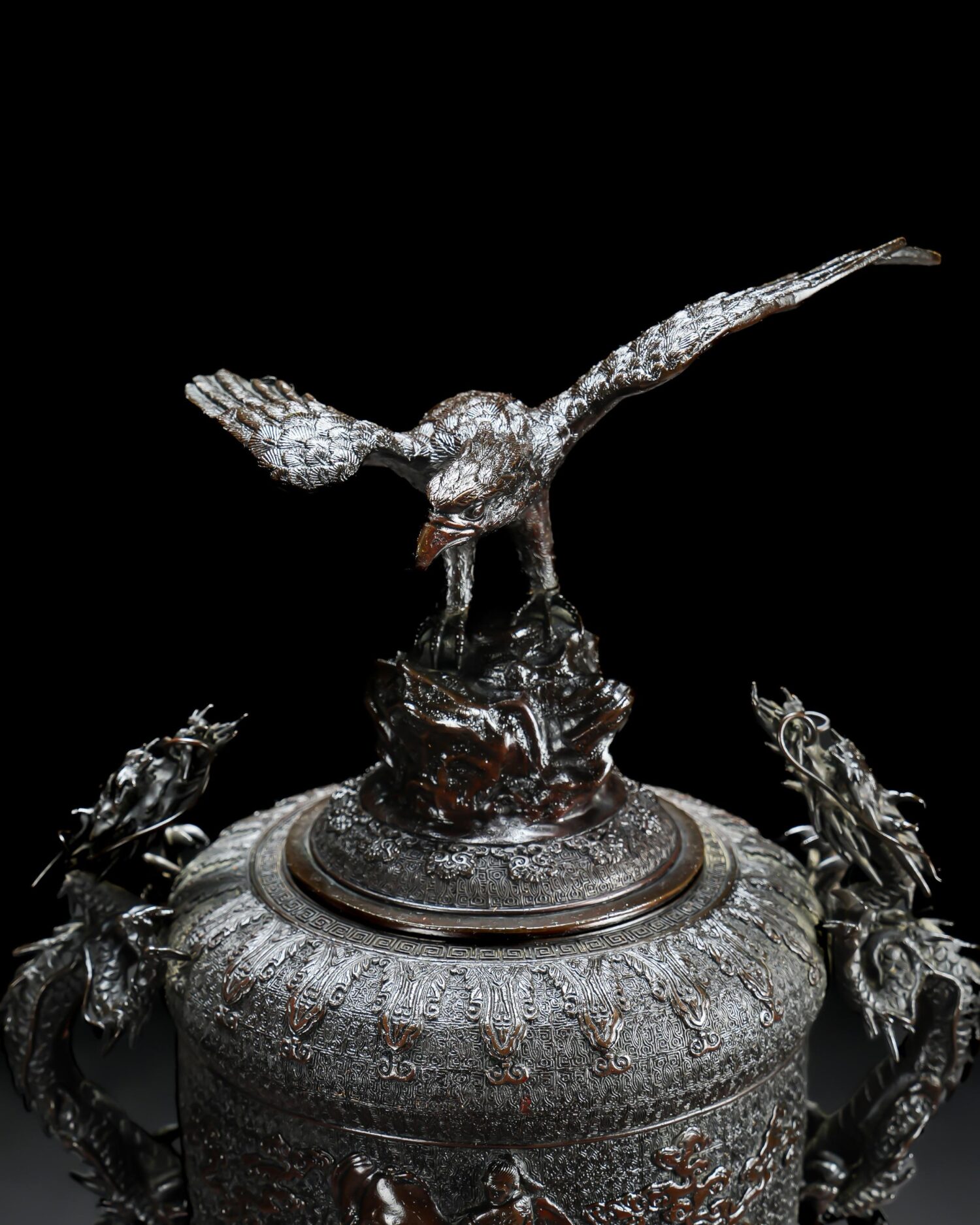 Büyük Bronz Japon Vazo - Görsel 4