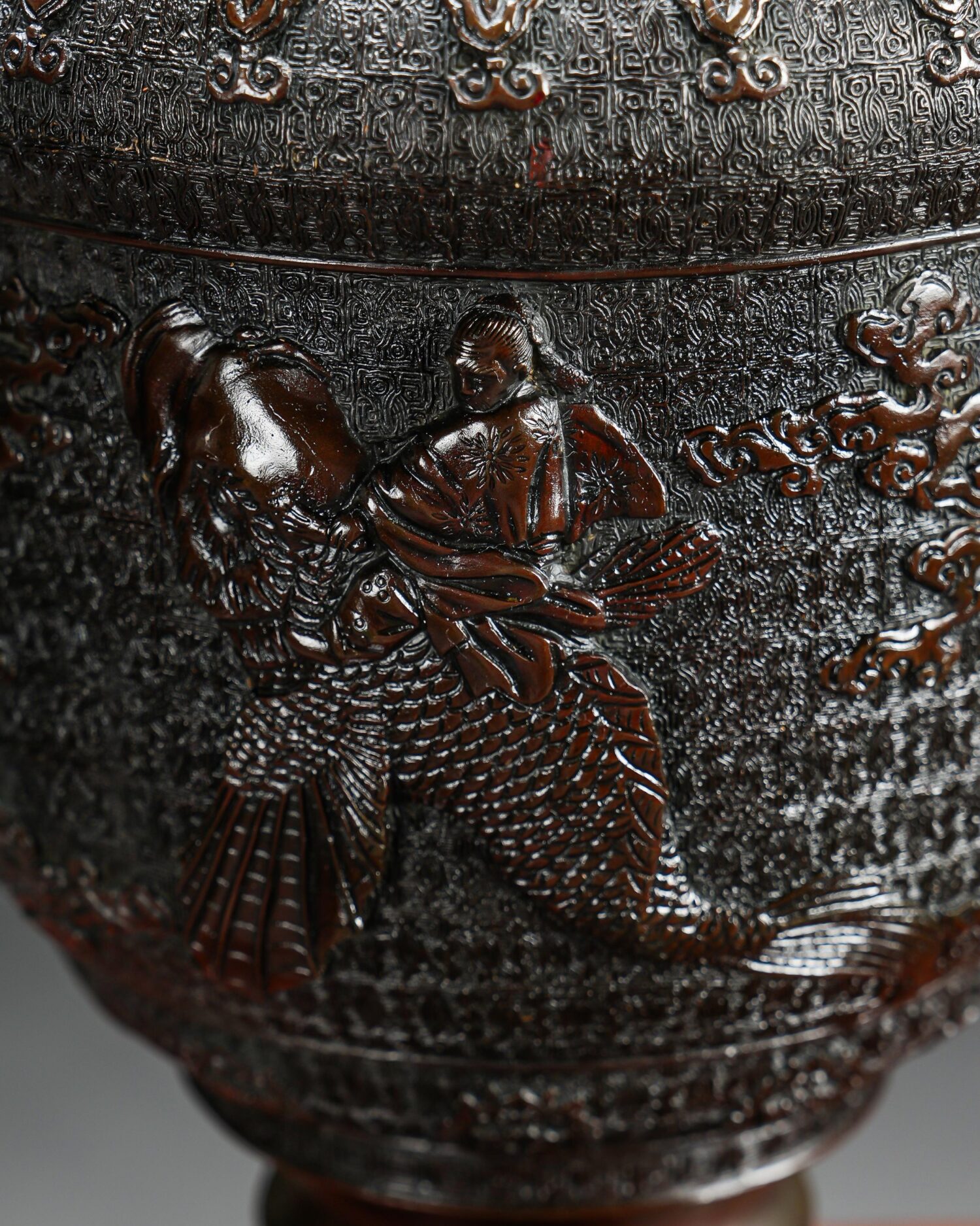 Büyük Bronz Japon Vazo - Görsel 7