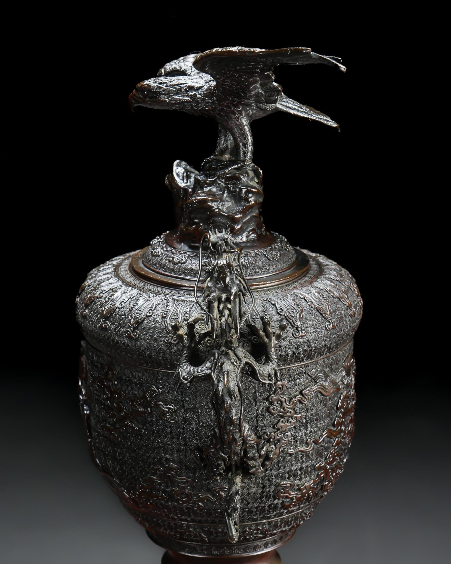 Büyük Bronz Japon Vazo - Görsel 6