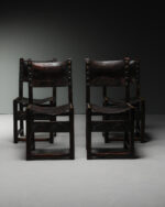 Perçinli Deri Sandalyeler - Dört Adet