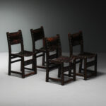 Perçinli Deri Sandalyeler - Dört Adet