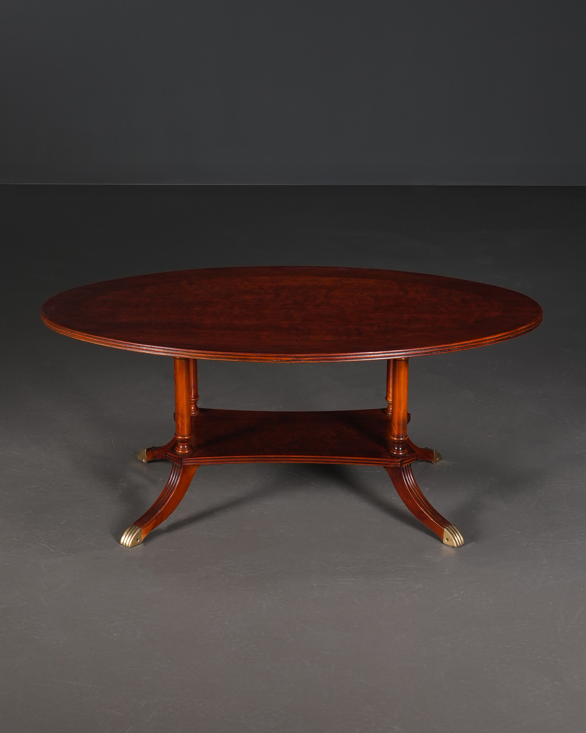 Burr Walnut Oval Sehpa | Alt Raflı Ceviz Orta Sehpa