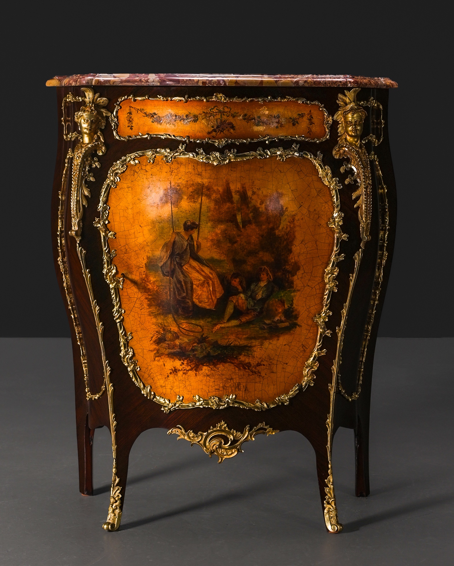 Bronz Aplikeli Vernis Martin Antika Bahü, Fransa, 19. Yüzyıl Sonu