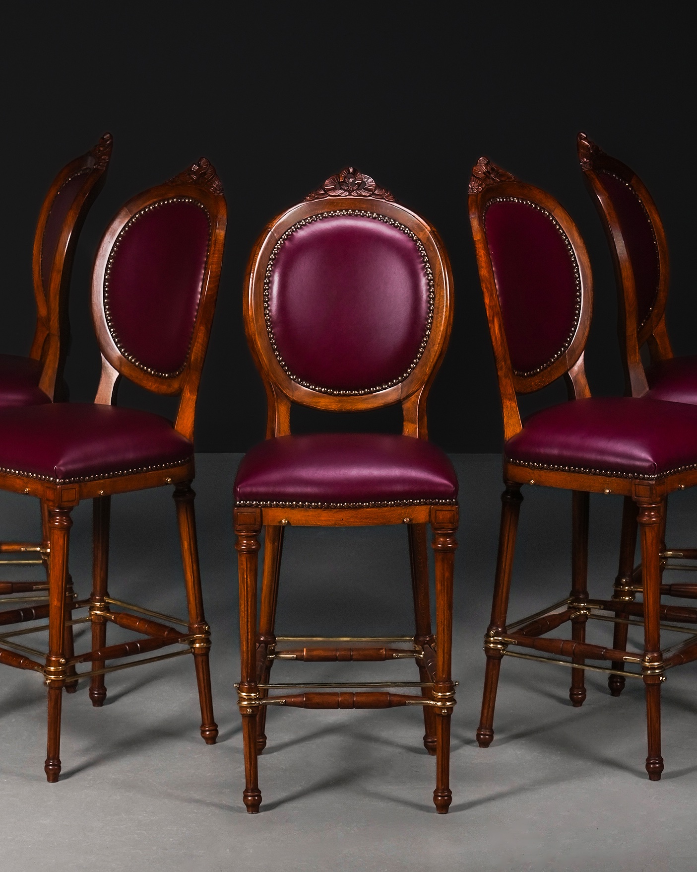 Pirinç Detaylı Vintage Bar Sandalyeleri - Beşli Set