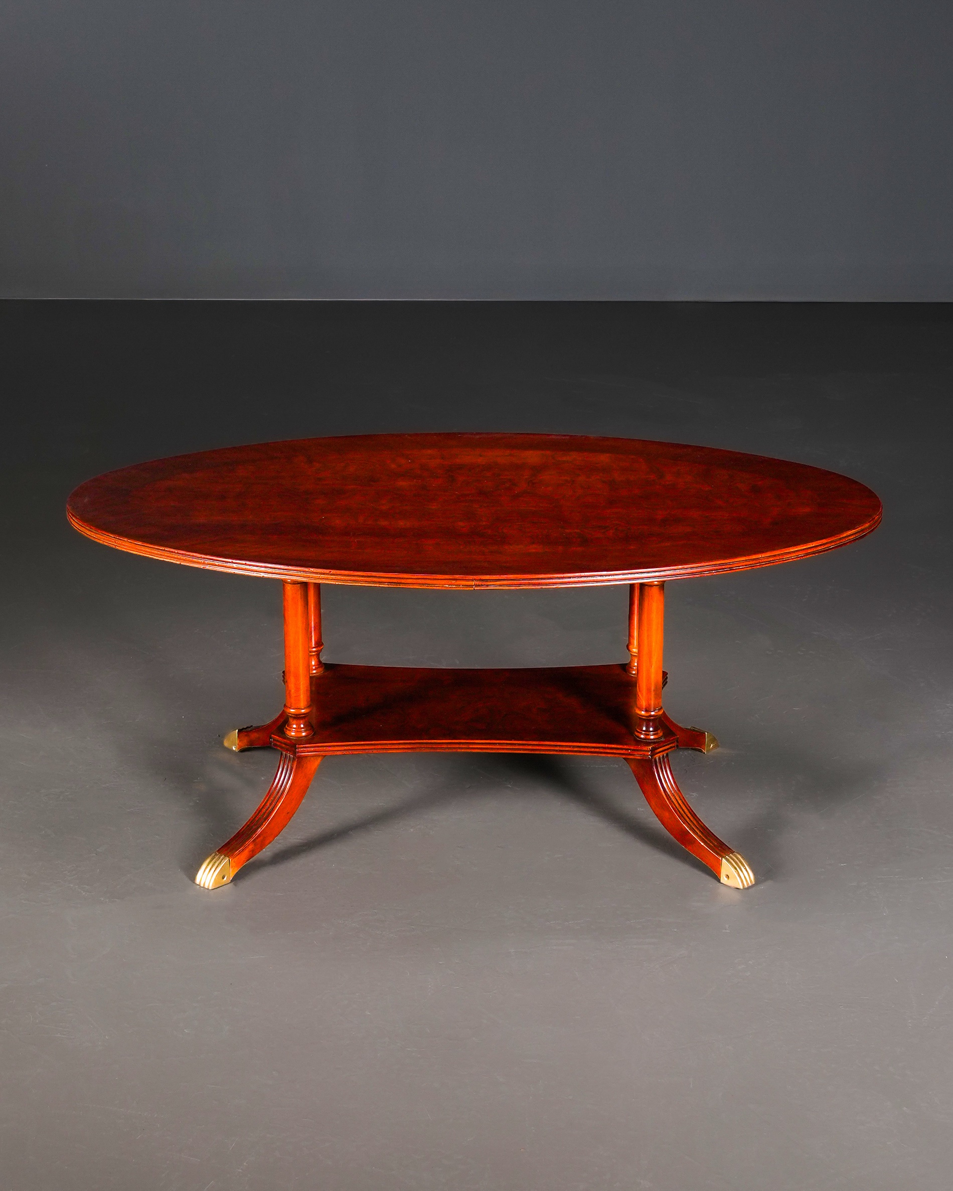 Burr Walnut Oval Sehpa | Alt Raflı Ceviz Orta Sehpa