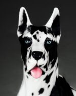 "Harlequin Great Dane" Porselen Heykel, İtalya, 1980'ler - Görsel 2