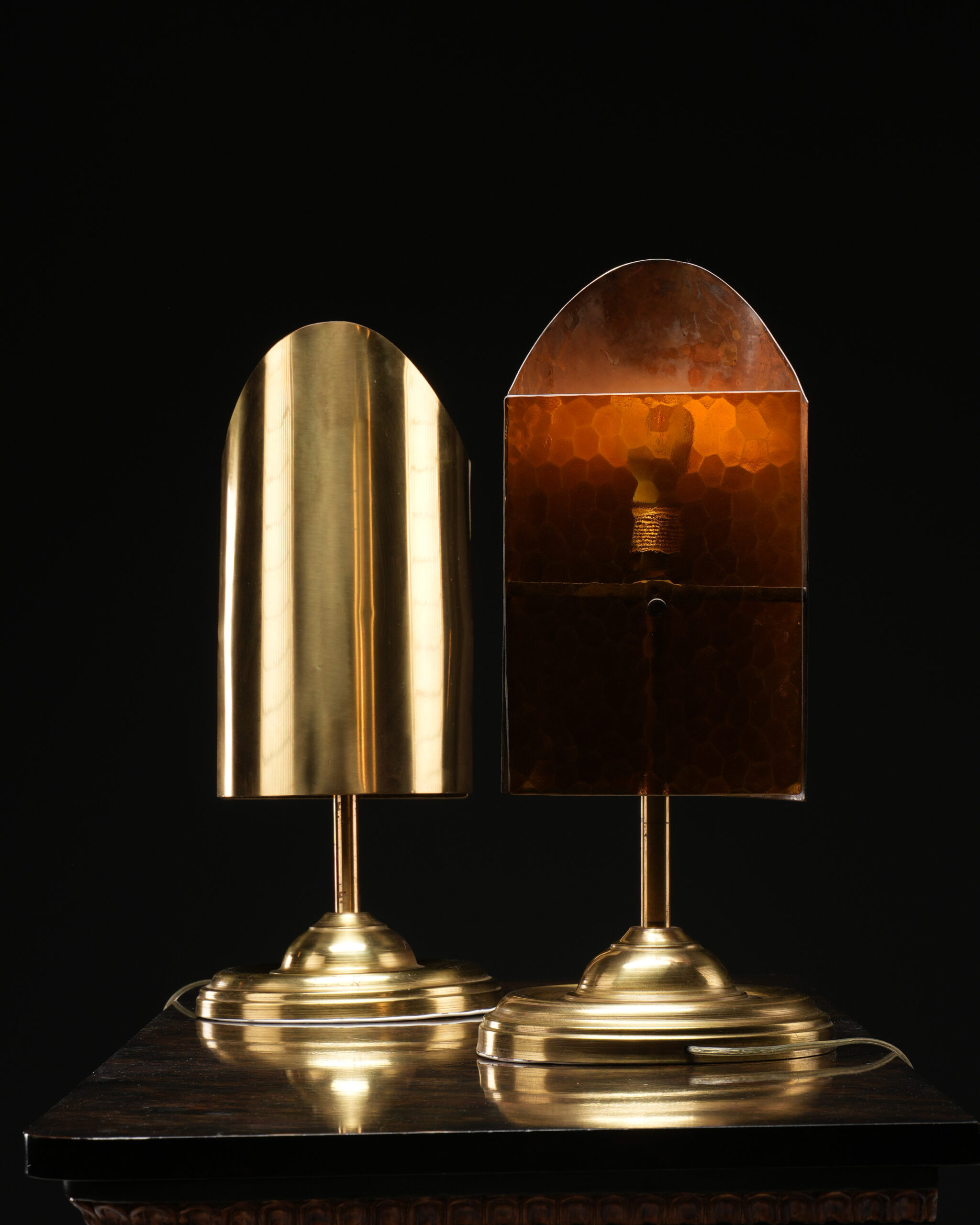 Pirinç ve Amber Camlı Art Deco Masa Lambaları - Çift