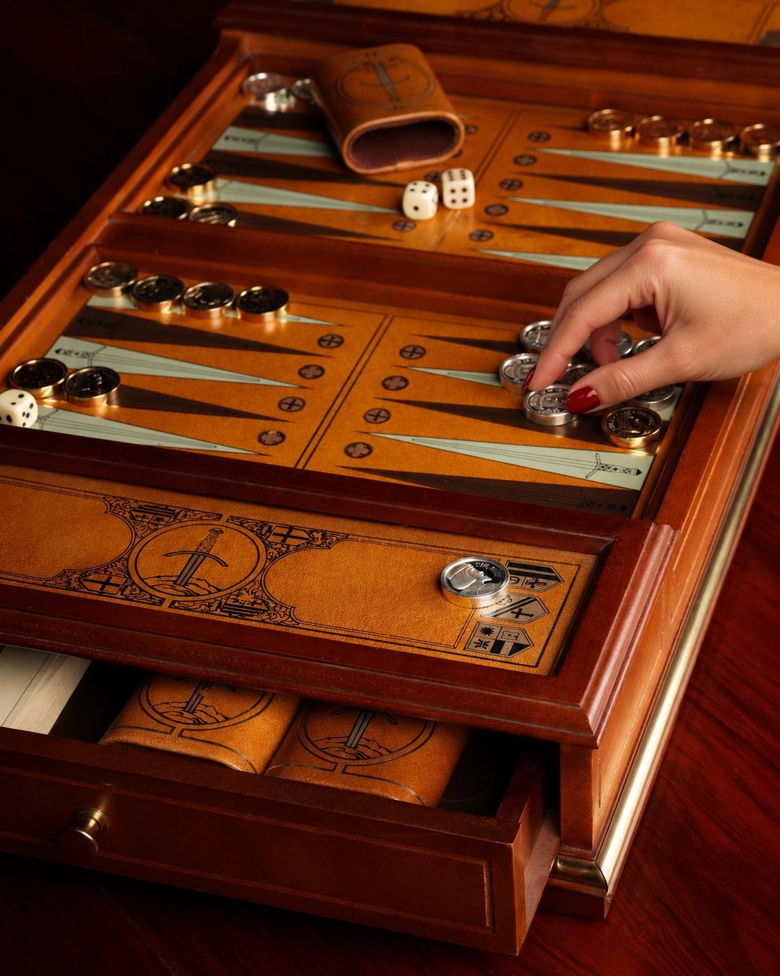 2026/10/1000346849.jpg Excalibur Backgammon Set - ABD, 1980'ler - Görsel 1